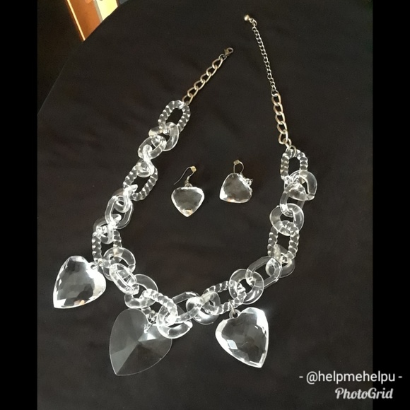 VERY CUTE CLEAR CHUNKY HEART Necklace & Earrings!! - Picture 5 of 6